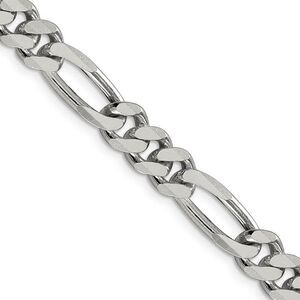 Men's 8mm Sterling Silver, Solid Figaro Chain Necklace, 24 Inch